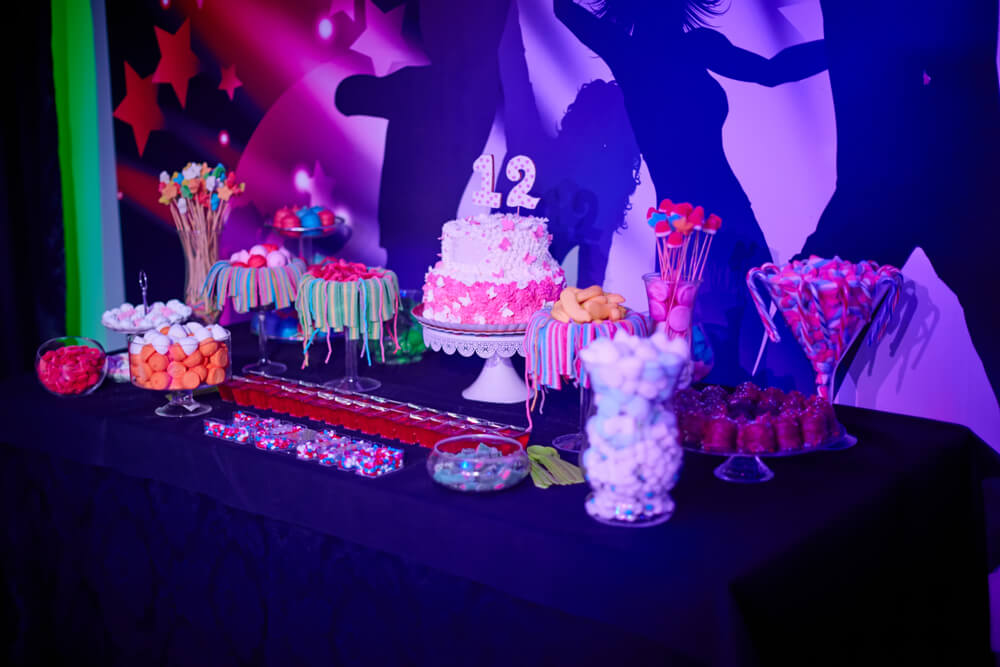 Bat Mitzvah Birthday cake with candles.