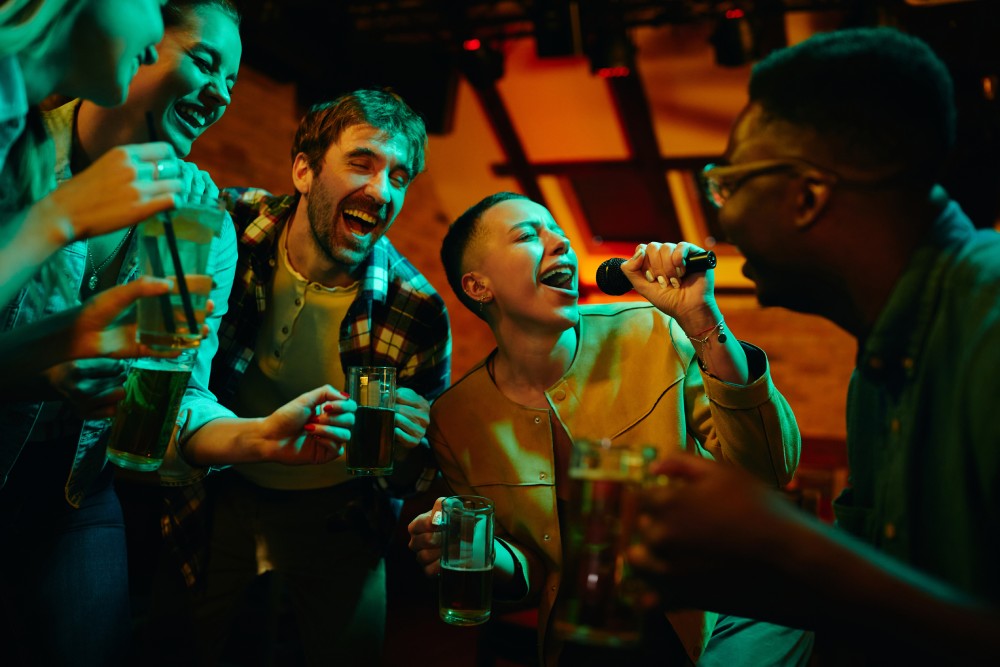Happy,African,American,Woman,Signing,Karaoke,And,Having,Fun,With